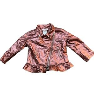 Little Lass Metallic Rose Gold Faux Leather Long Sleeve Jacket Size 12M